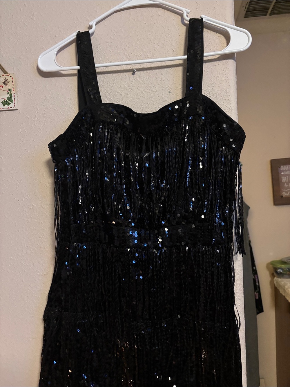 Black Sequin Fringe Party Dress Size M - Picture 3 of 5